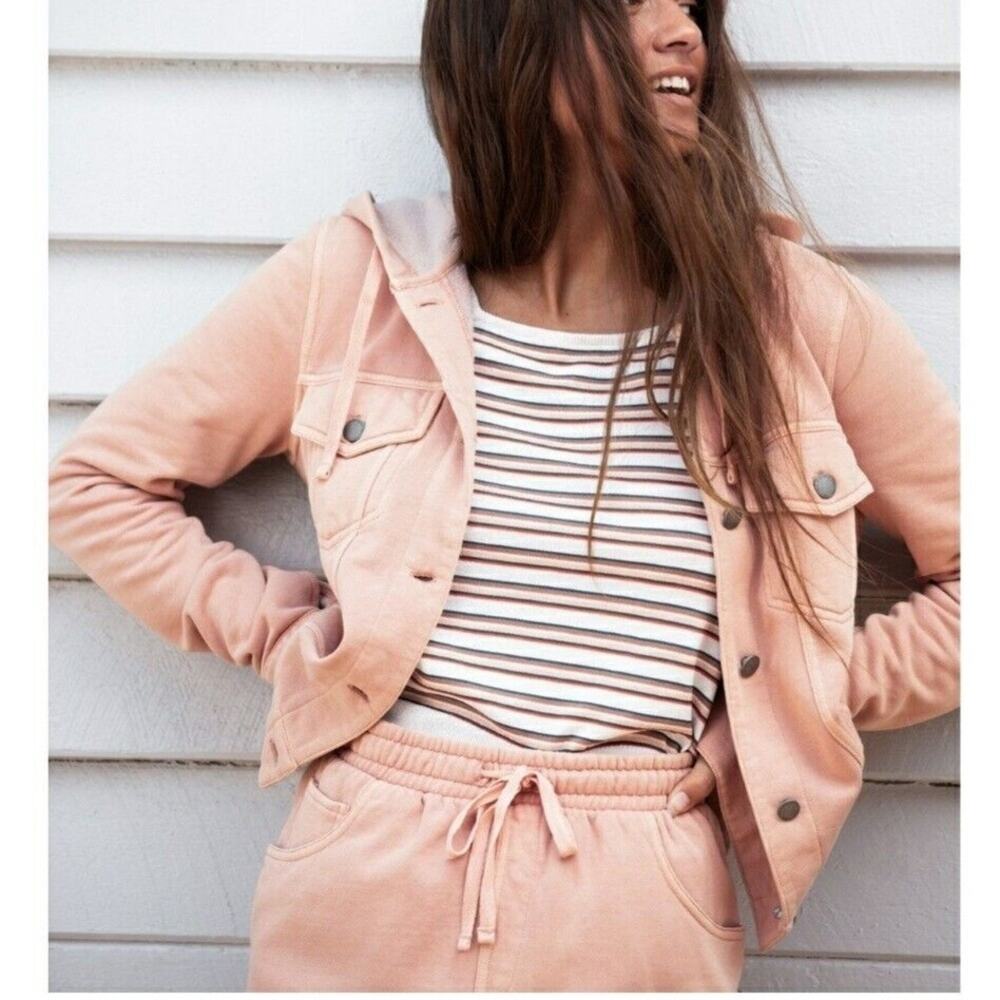 Pink Roxy Cropped Hoodie Zip Jacket XS S Scandi Cozy Beach Clean Girl Coastal